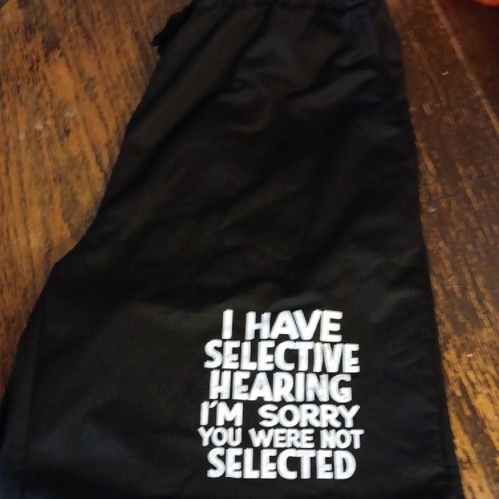 Black Drawstring Shorts with White Text